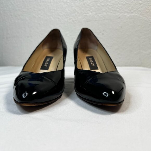 Bally Classic Patent Leather Pumps Cone Heel Almond Toe Black 5 - Picture 8 of 13